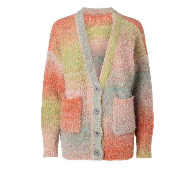 BlankNYC Orange Striped Cardigan Sweater XS Oversized Fuzzy Grandpa V-Neck $88 - Picture 8 of 11